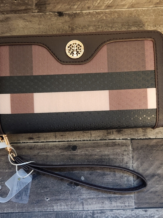 Handbags - Striped Wristlet Wallet with Gold Medallion